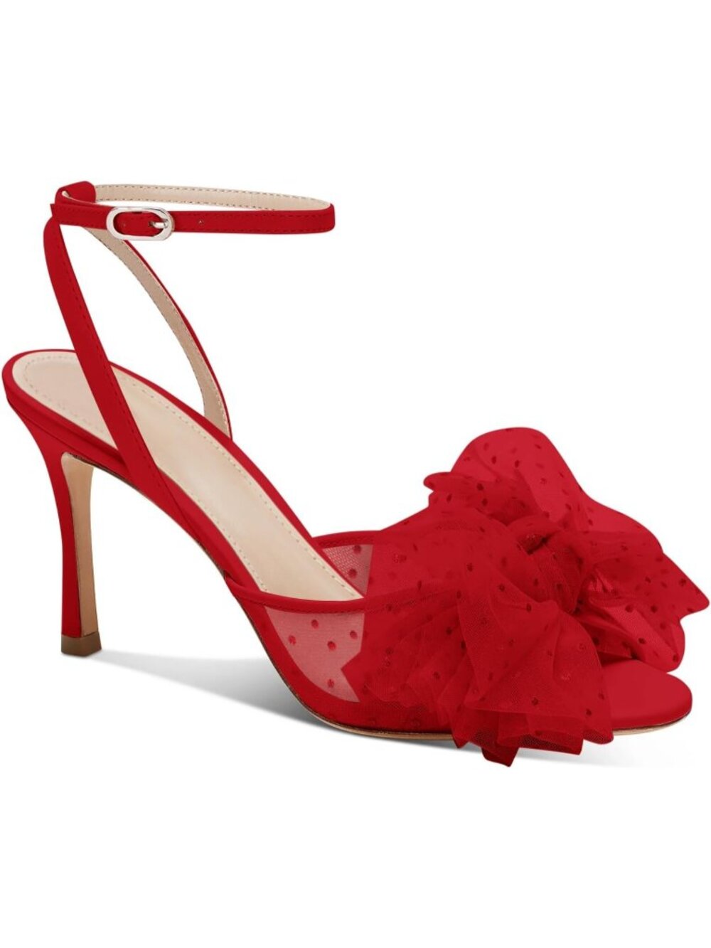 Women's Red Bow Tie Heels Sandals Slingback Mesh High Stiletto Wedding Heels